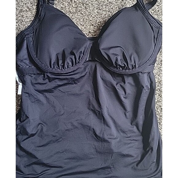 Swim Top 16 Black Solid Wrap Front Slimming (L)  Adjustable Lands End Beach S93 - Picture 5 of 7